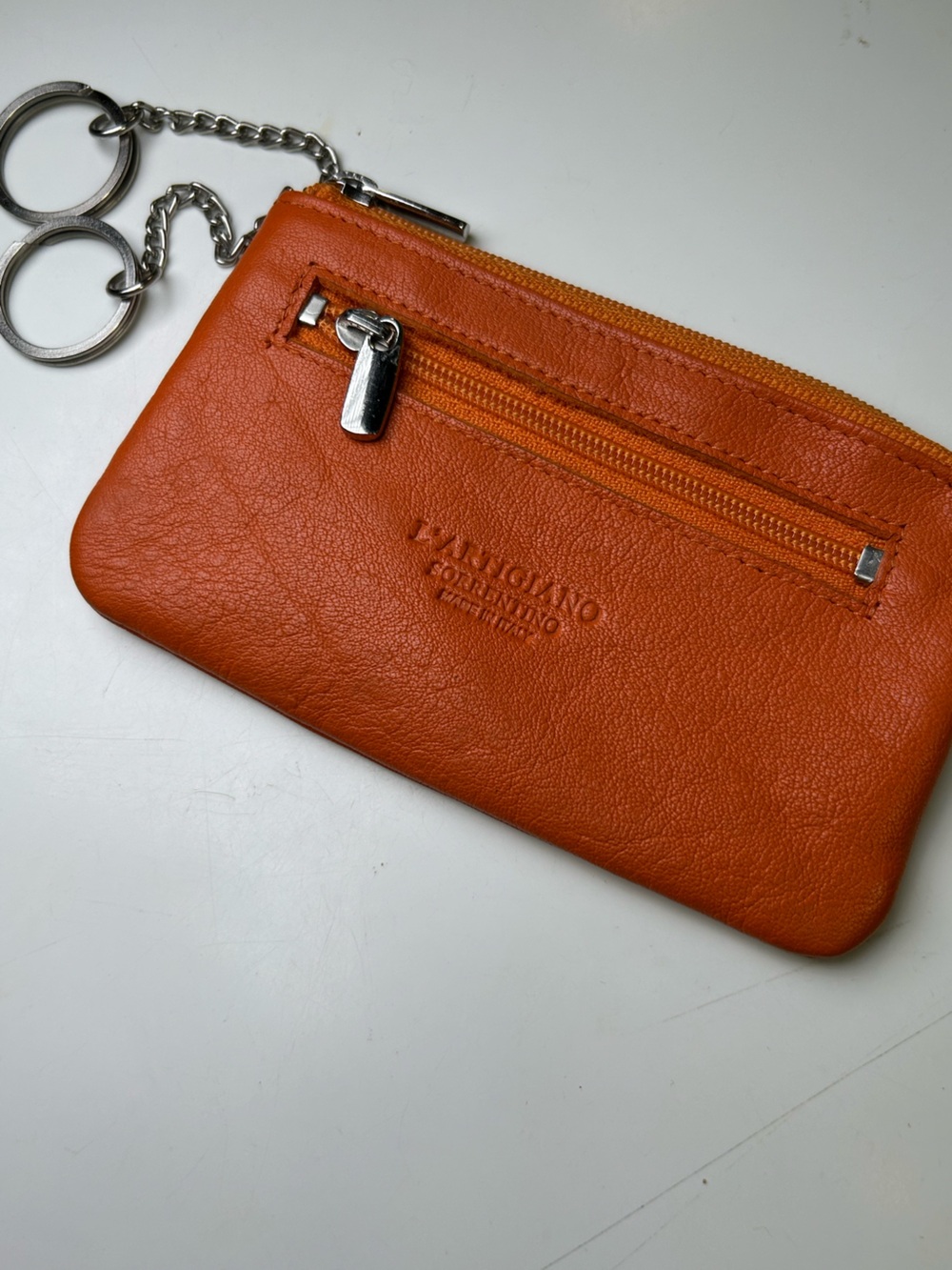 L'Artigiano Sorrentino Orange Leather Key Pouch Coin Purse Wallet Made in Italy